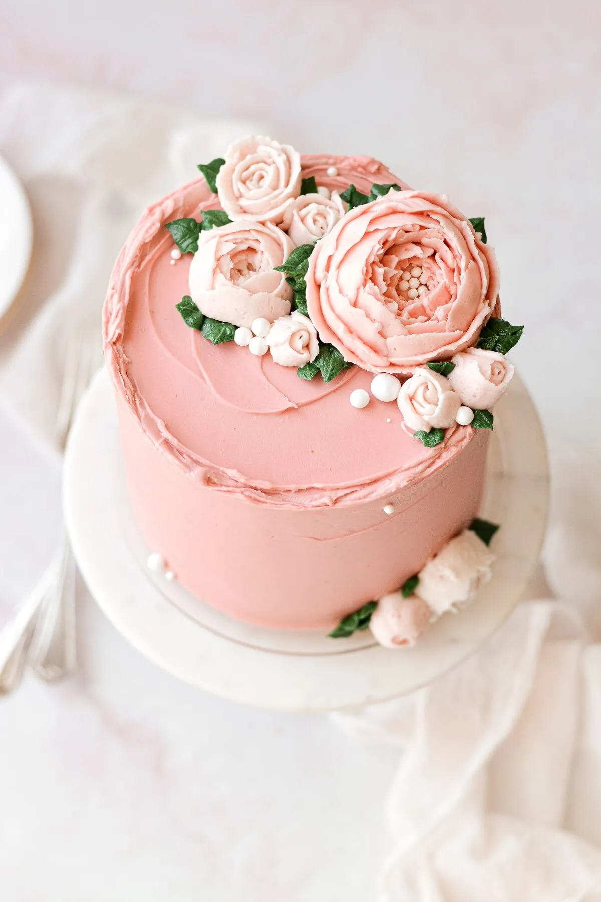 Spring Layer Cake with Pink Buttercream Flowers