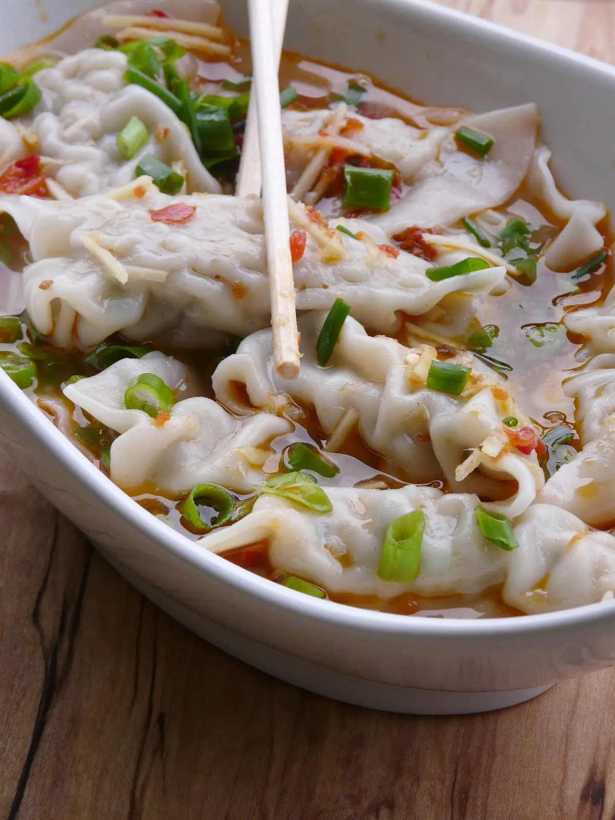 Steamed Wontons in Chili Broth