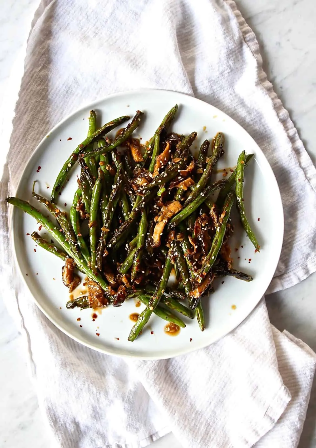 Stir Fried Szechuan String Beans with Shiitake Mushrooms