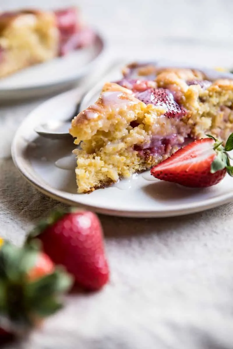 Strawberry Cornmeal Cake with Buttermilk Glaze