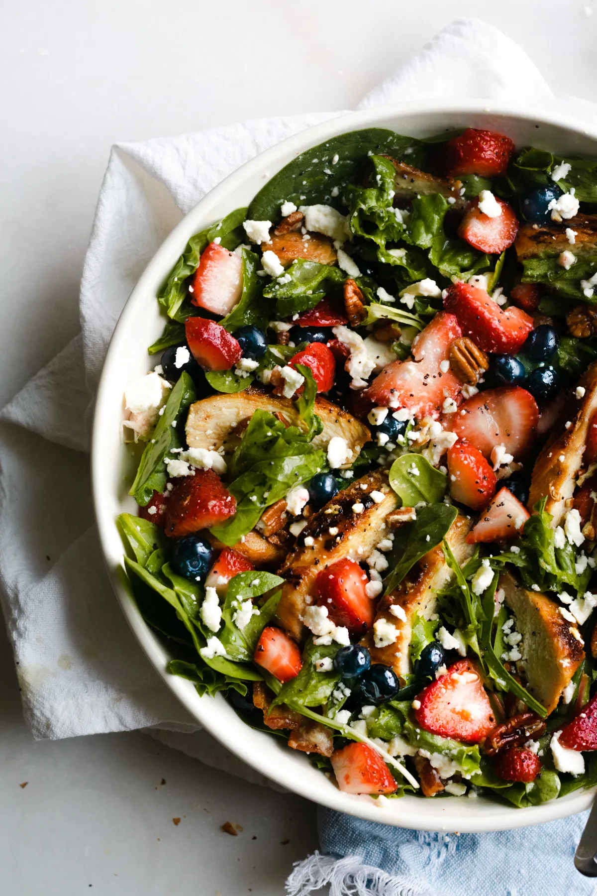 Strawberry Summer Salad with Chicken, Bacon, and Poppyseed Dressing