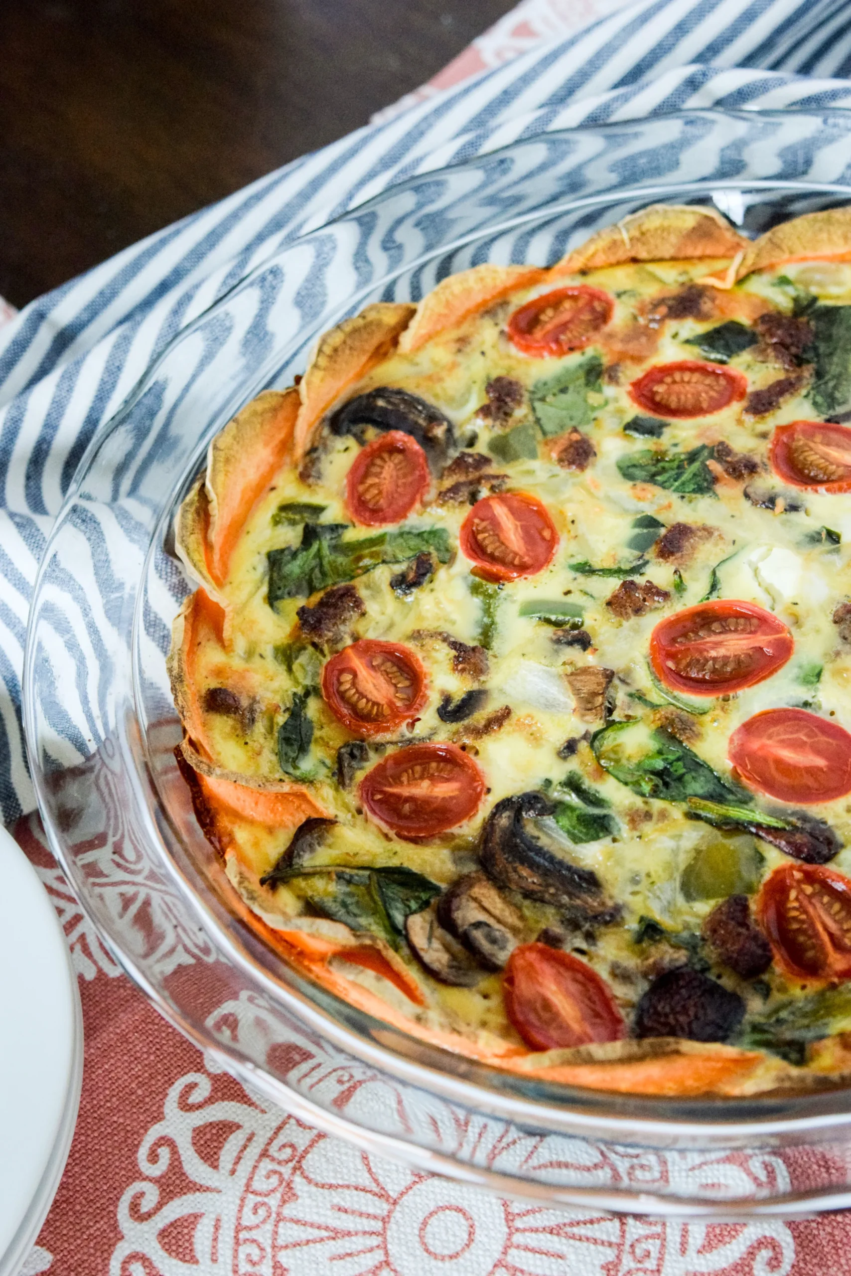 Sun Dried Tomato Sweet Potato Crust Quiche