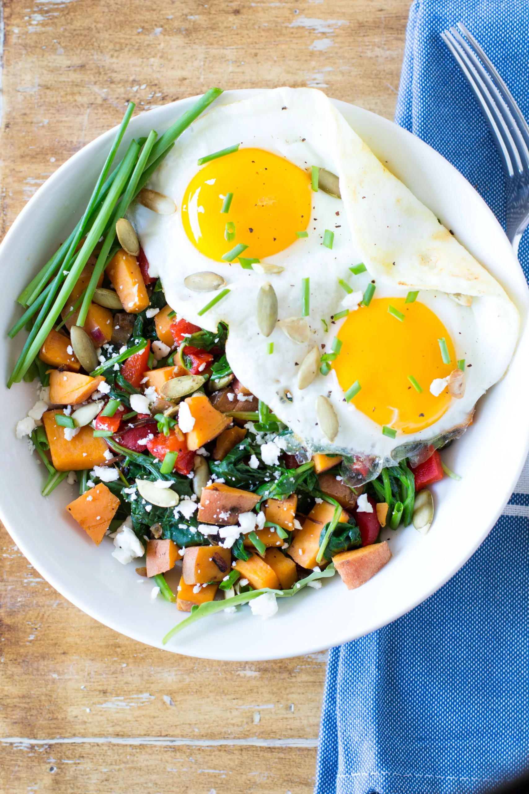 Sweet Potato Breakfast Bowl with Eggs and Greens