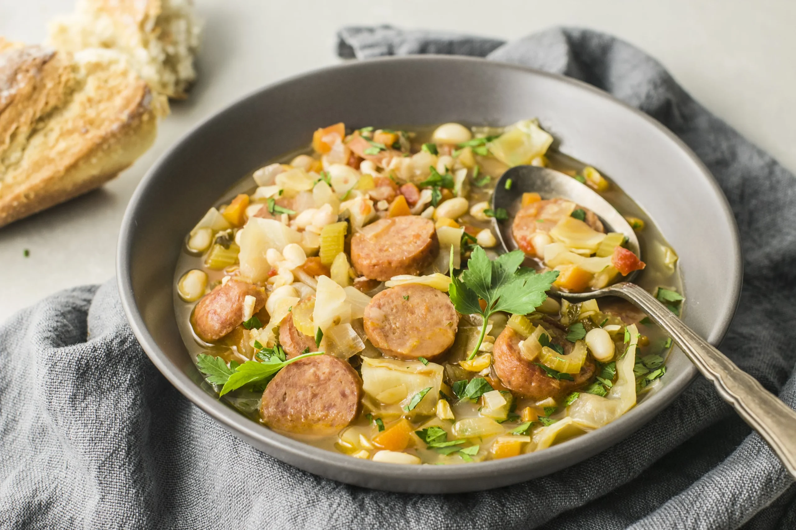 Sweet Sour Cabbage with Beans Sausage