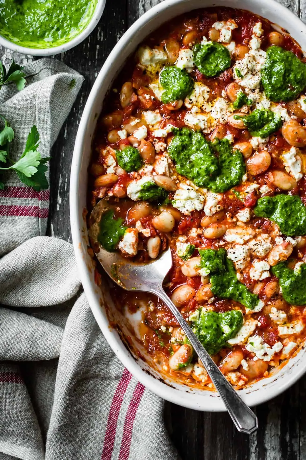Tomato Baked Vegetarian Beans with Feta