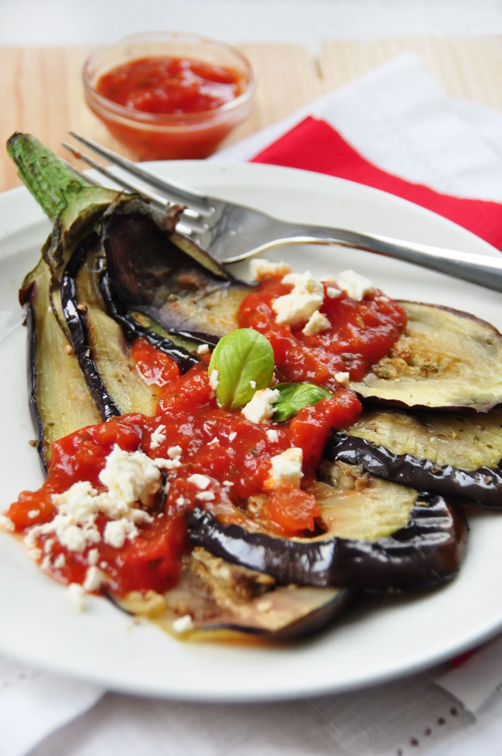 Tomato Stuffed Roasted Eggplant with Feta