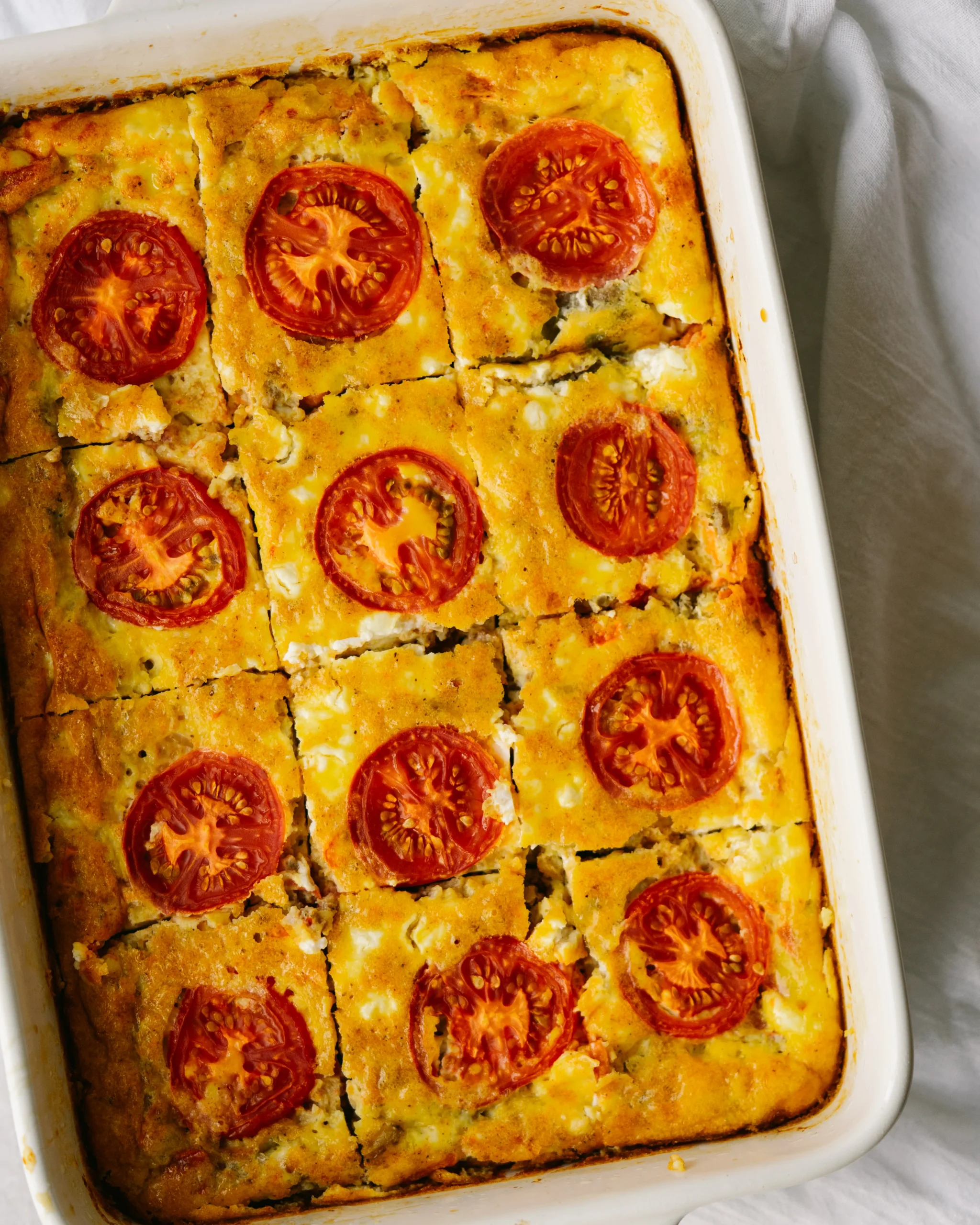 Turkey Sausage Tomato and Goat Cheese Breakfast Casserole