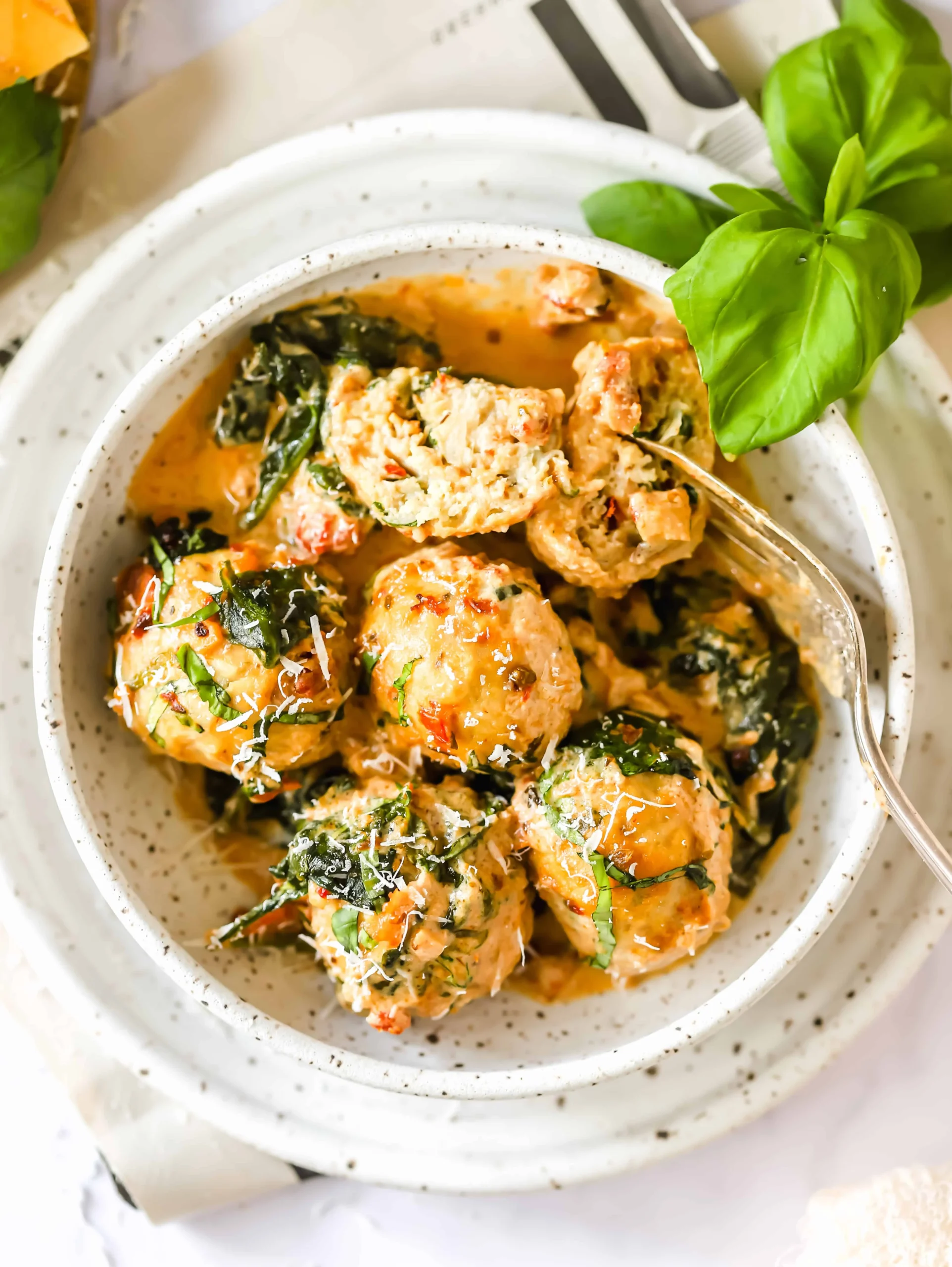 Tuscan Chicken Meatballs and Orzo
