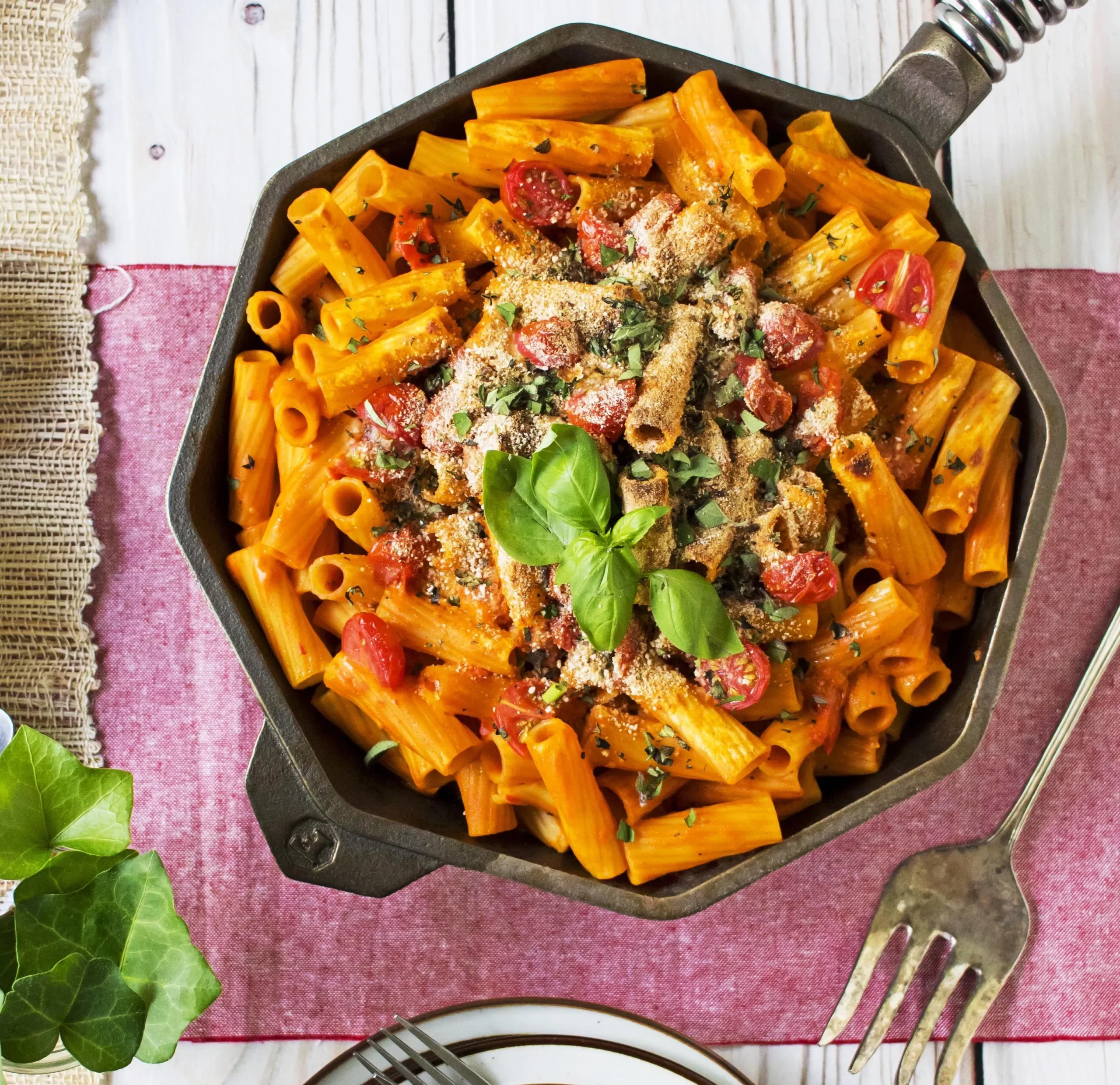 Vegan Cheesy Rigatoni Tomato Soup