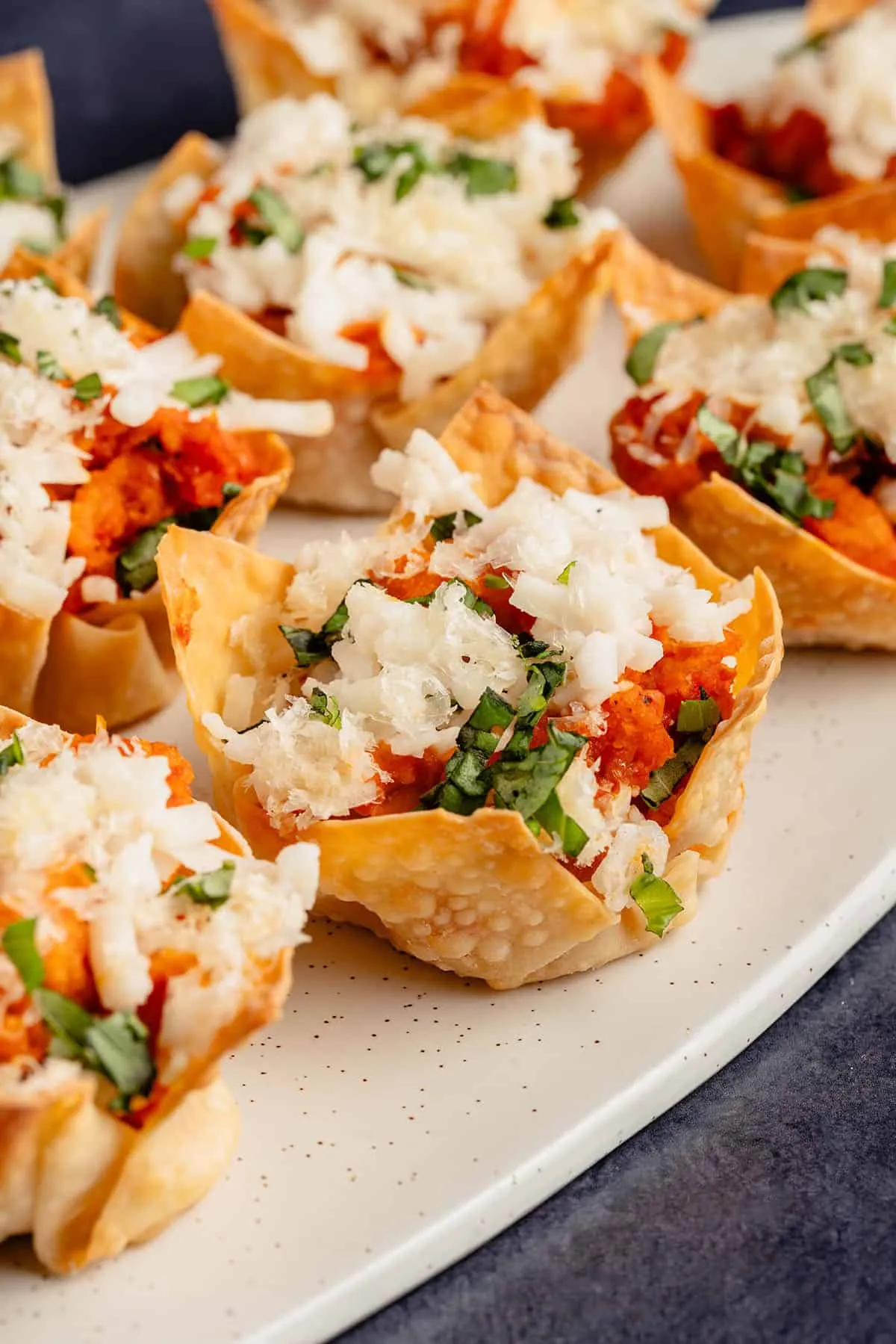 Vegan Chicken Parmesan Wonton Cups