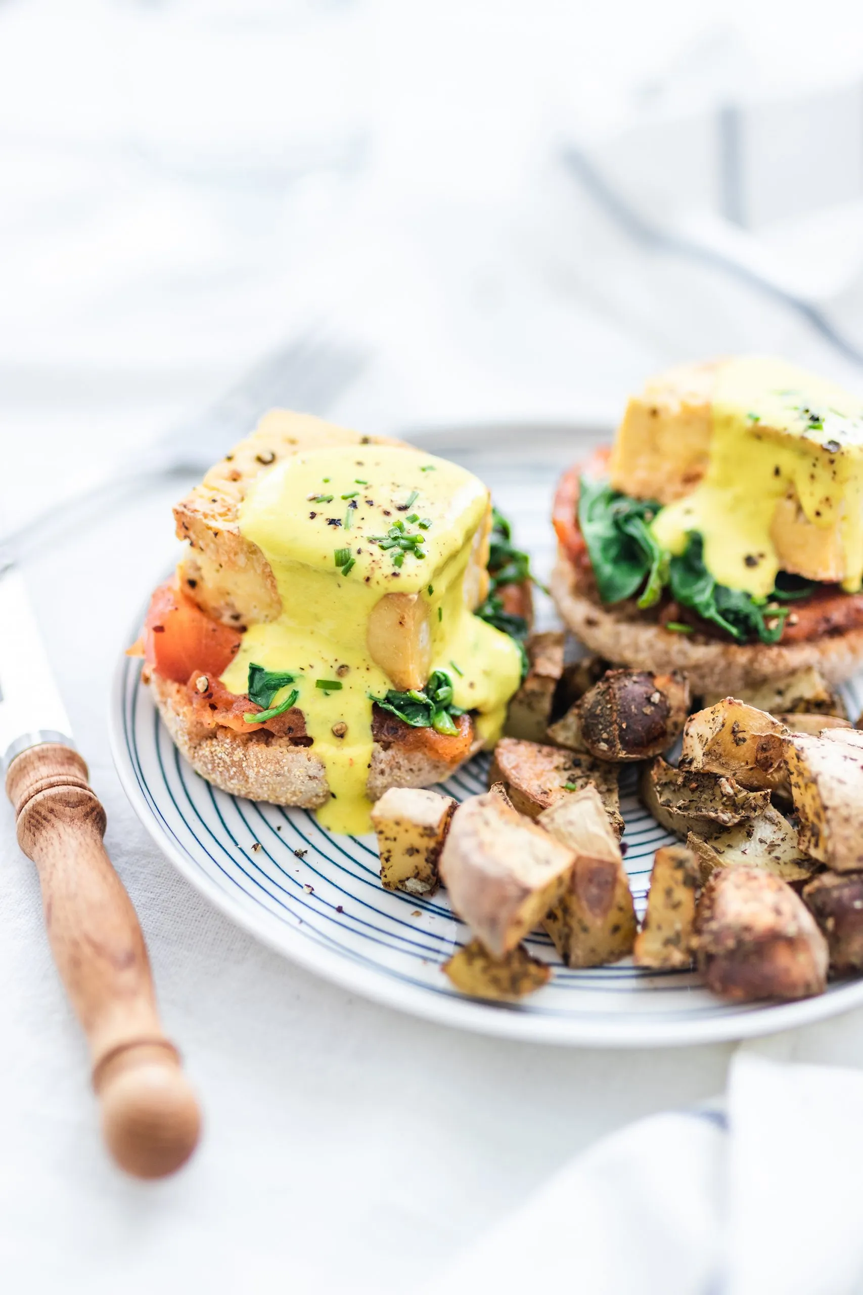 Vegan Eggs Benedict with Fried Tomato and Hollandaise