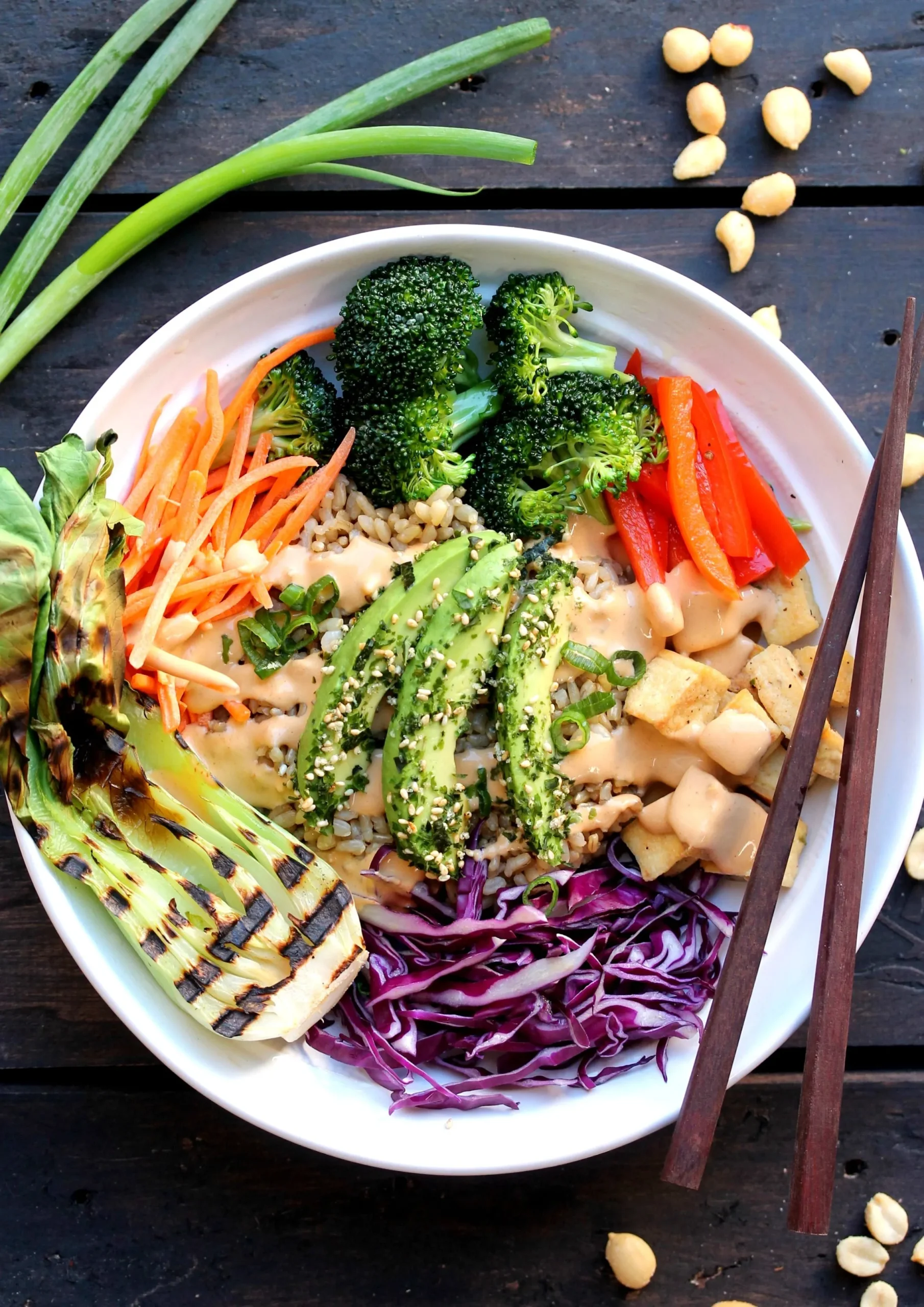 Vegetarian Buddha Bowls with Spicy Peanut Sauce