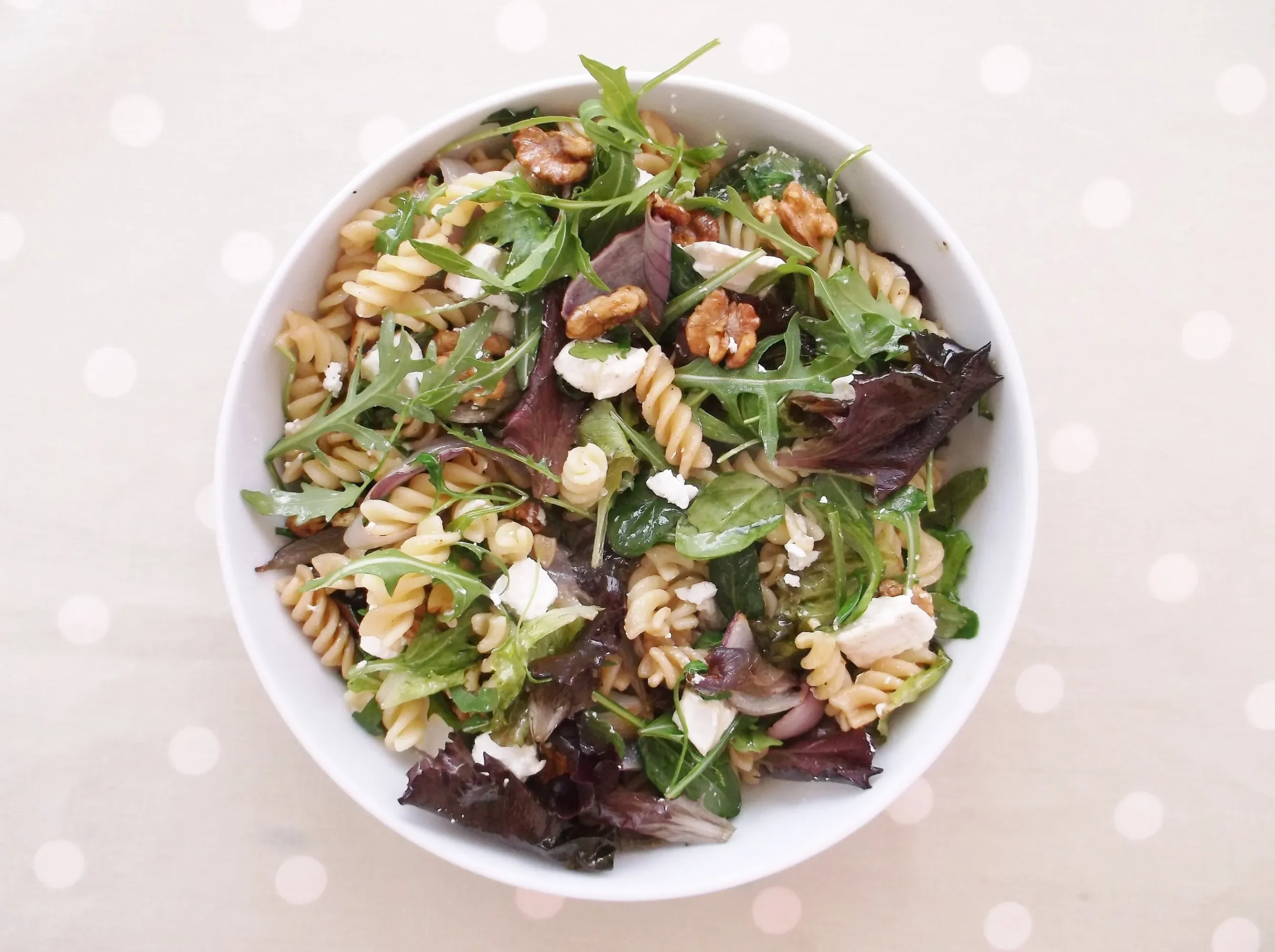Warm Goats Cheese Red Onion and Walnut Pasta Salad Veggie