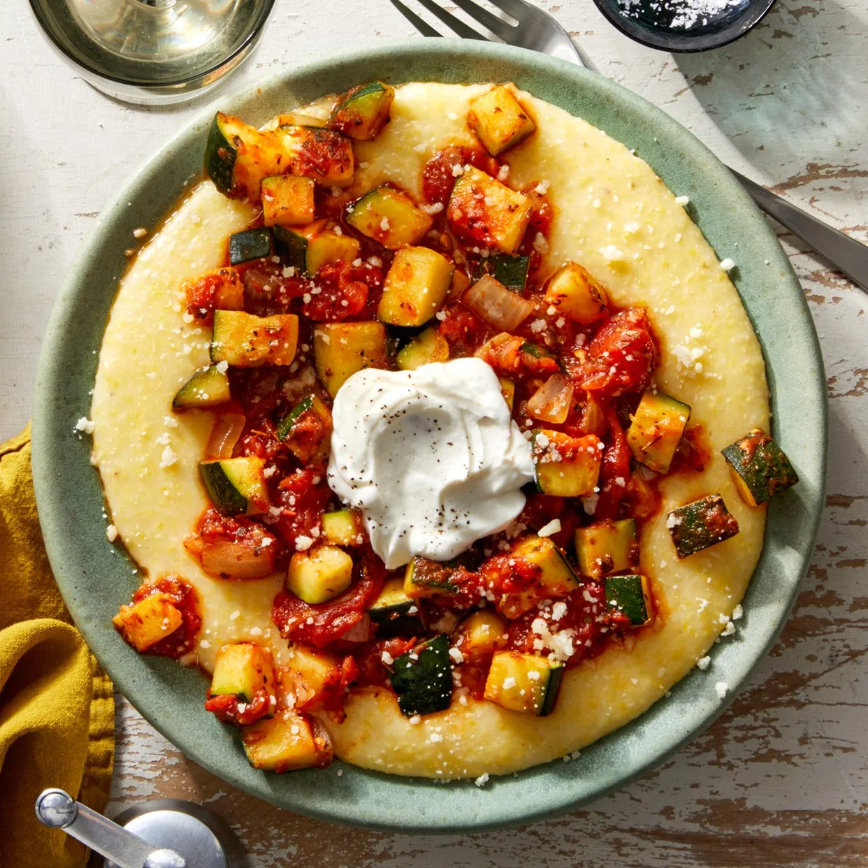 Warm Polenta Zucchini Salad with Chicken