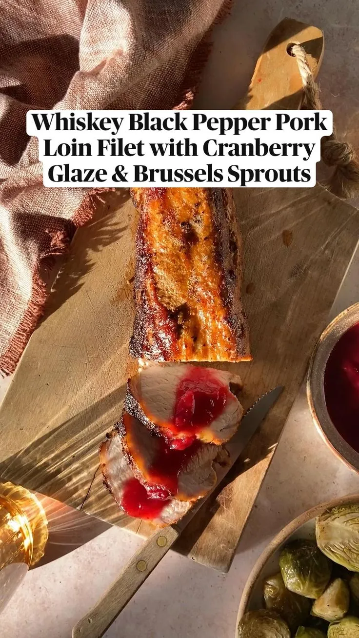 Whiskey Black Pepper Pork Loin with Cranberry Glaze