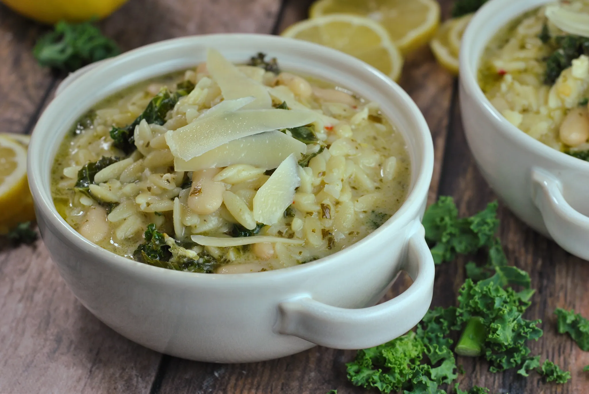 White Bean Lemon Pesto Orzo Soup