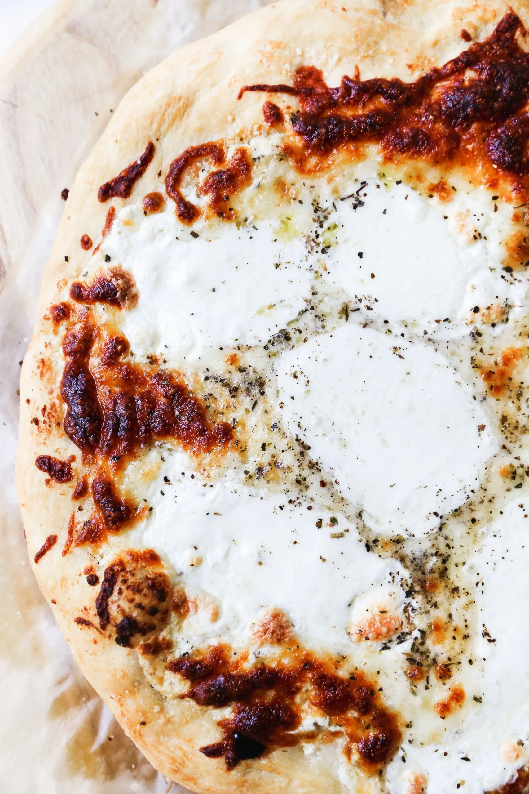 White Pizza with Goat Cheese, Fresh Mozzarella, Balsamic Glaze