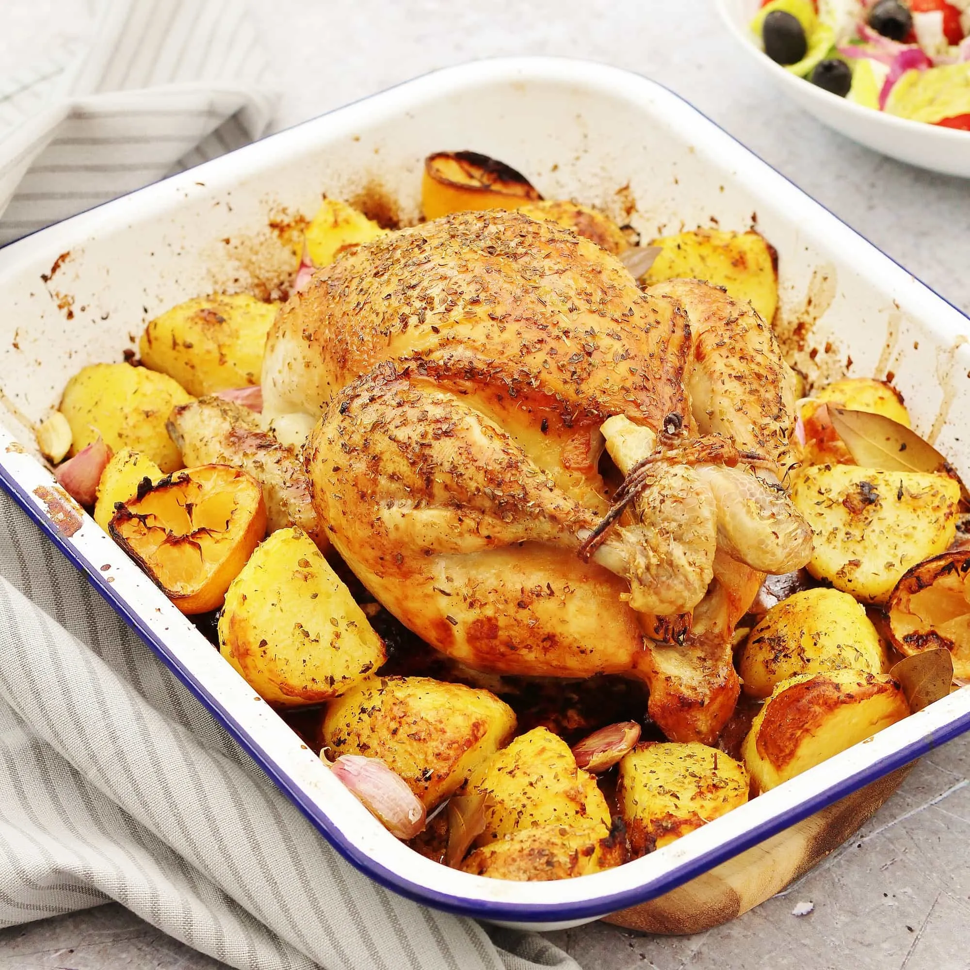 Whole Roasted Chicken and Potatoes Greek Style