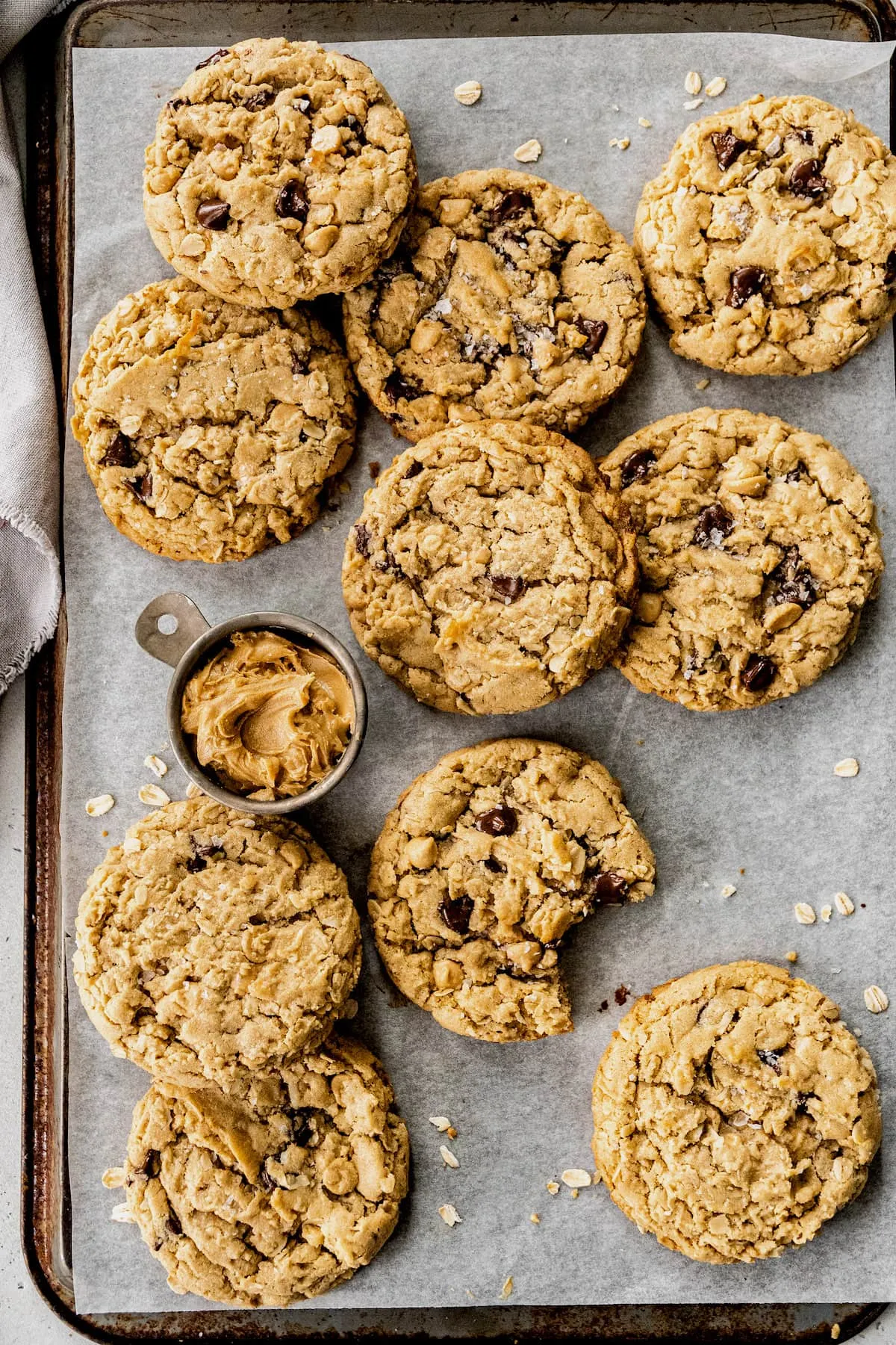 burnt peanut butter caramel oatmeal chocolate chip cookies