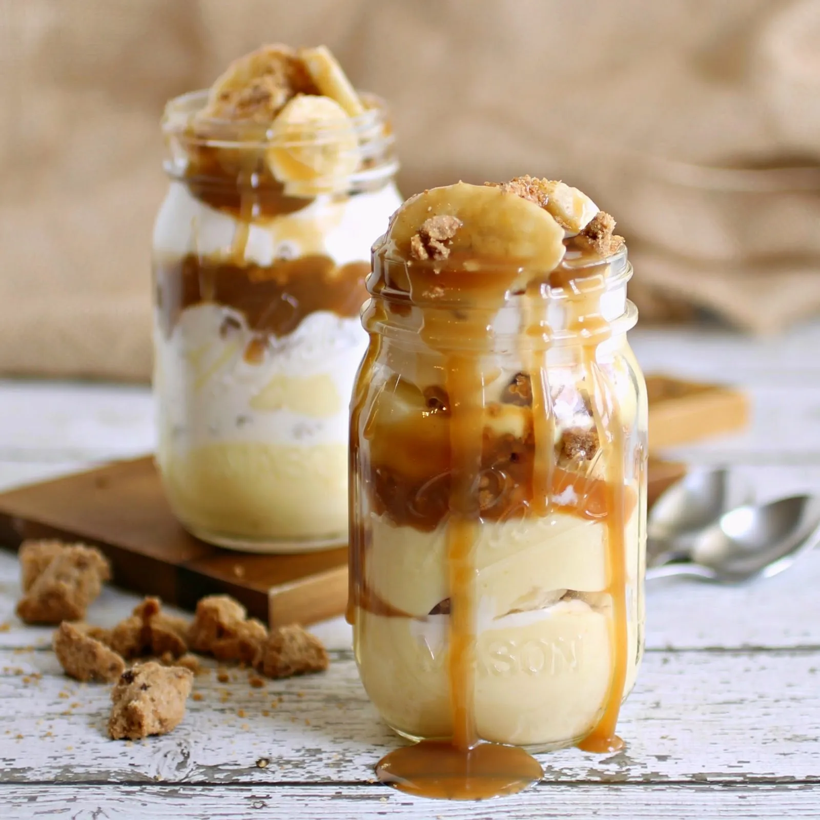 caramel pretzel banana bread pudding