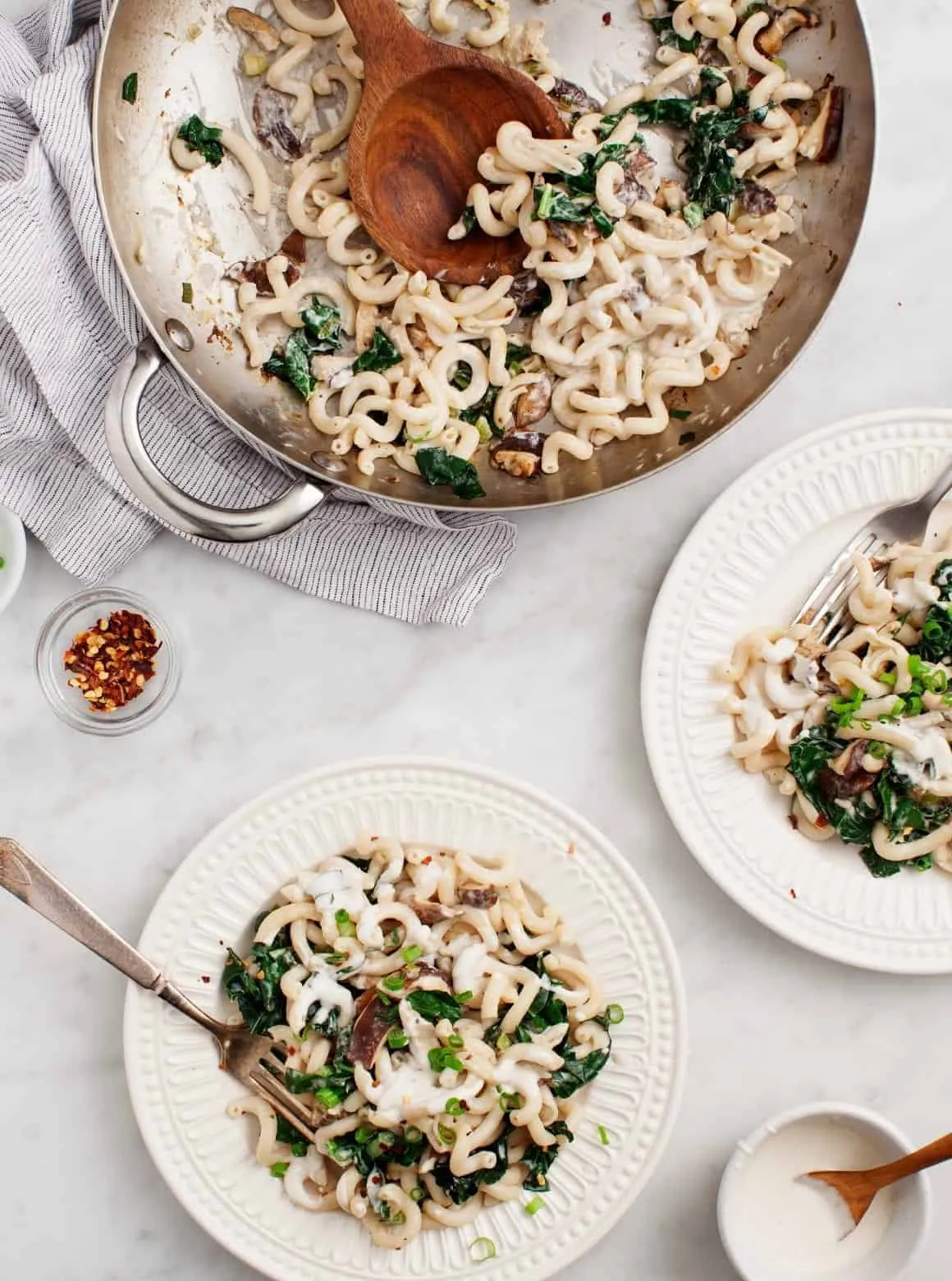 creamy vegan shiitake kale pasta