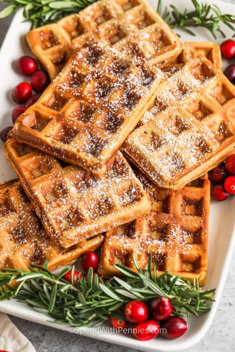 gingerbread yogurt waffles with powdered sugar glaze