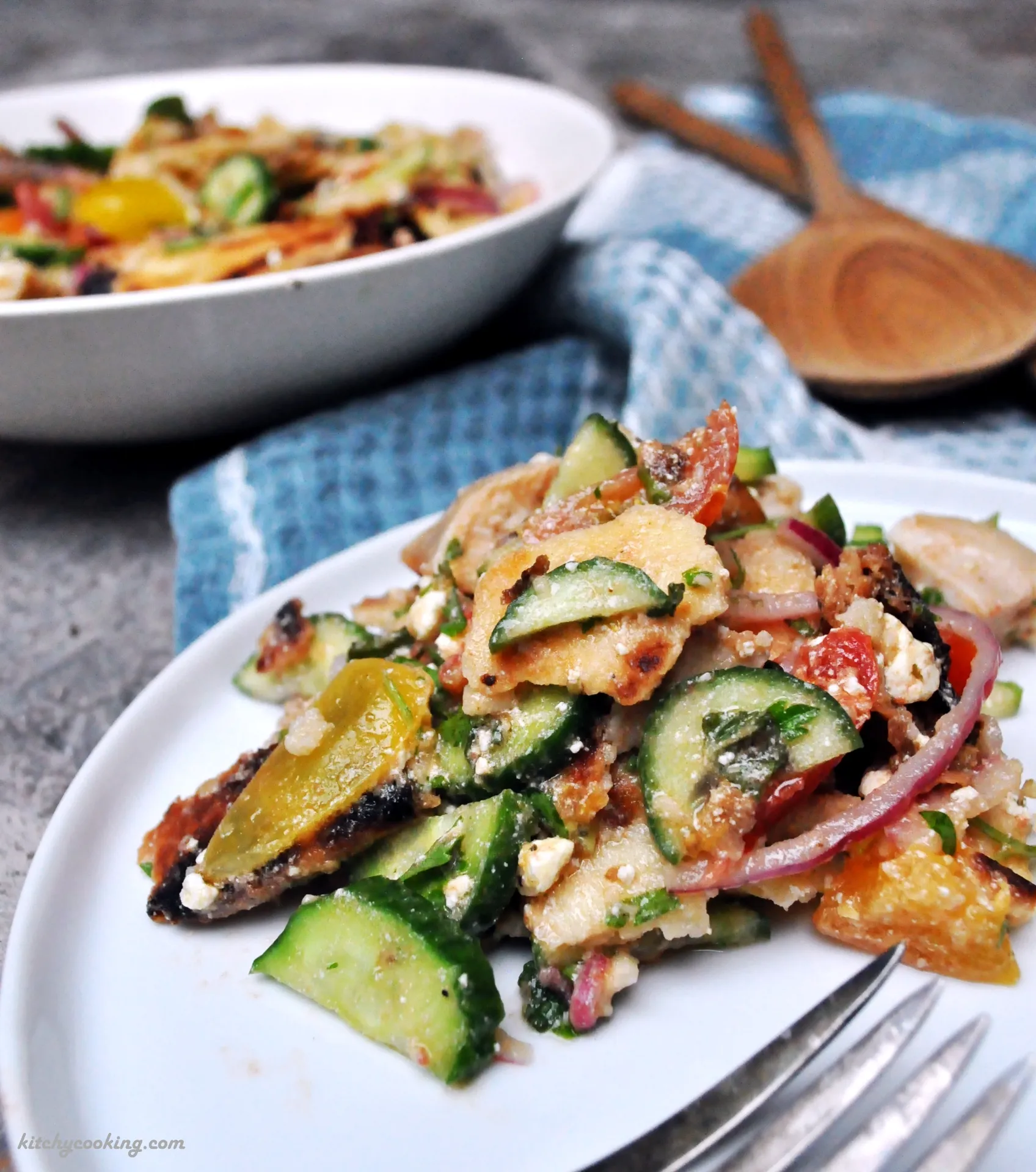 grilled fattoush salad with chicken and tangy buttermilk dressing