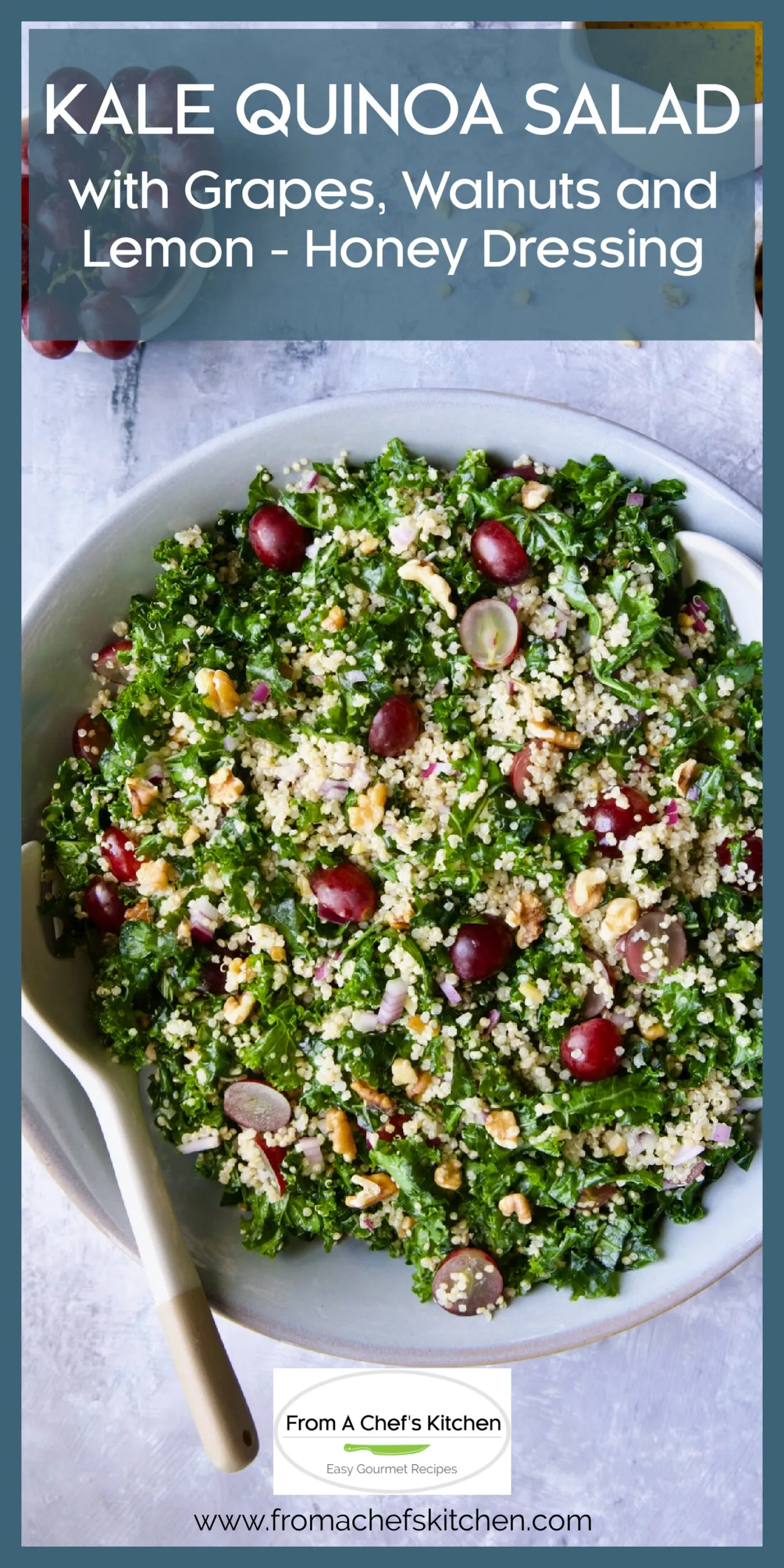 quinoa kale salad red grapes walnuts lemon honey dressing