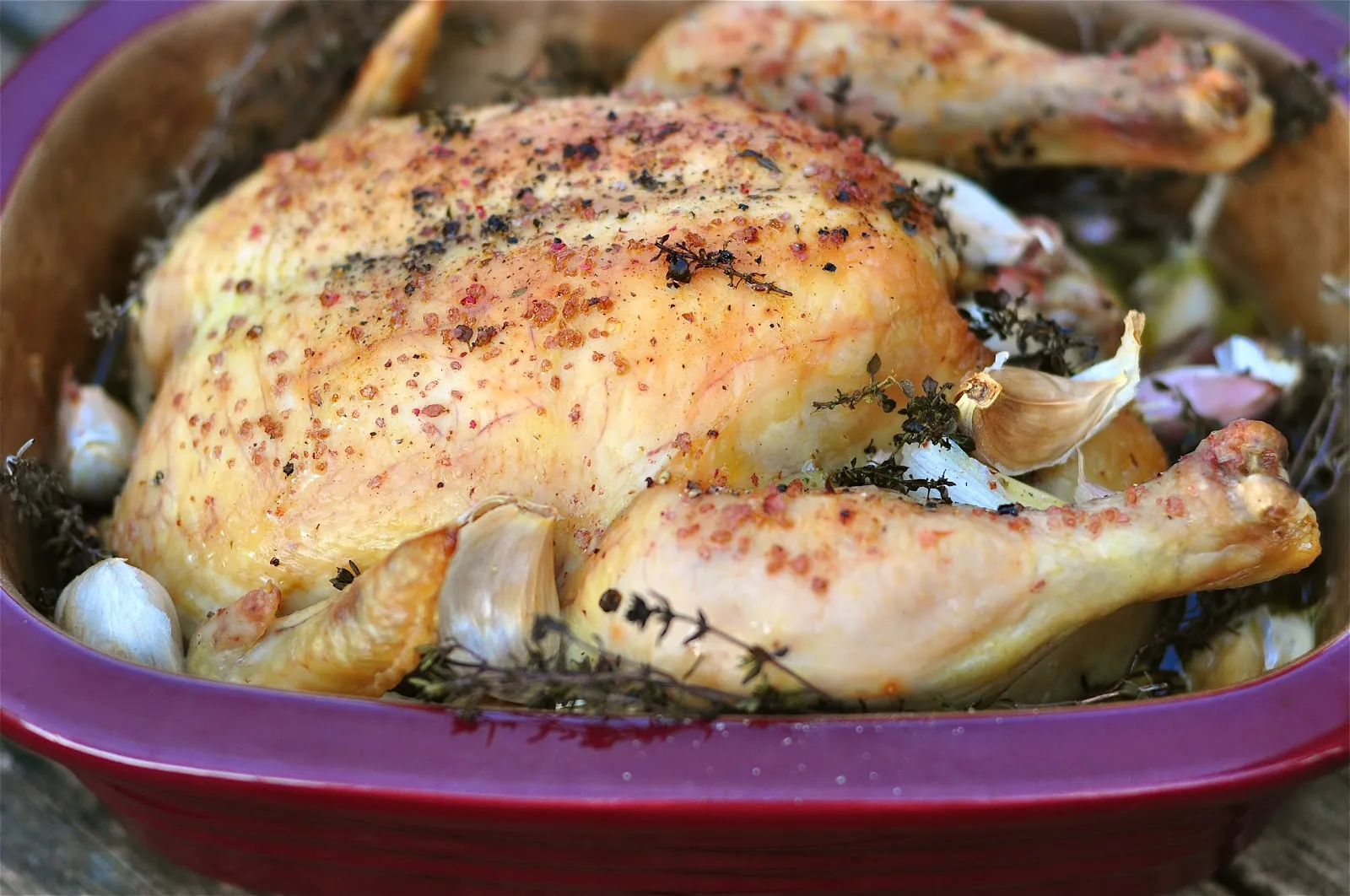 roast organic chicken and roast cauliflower with garlic and chilli