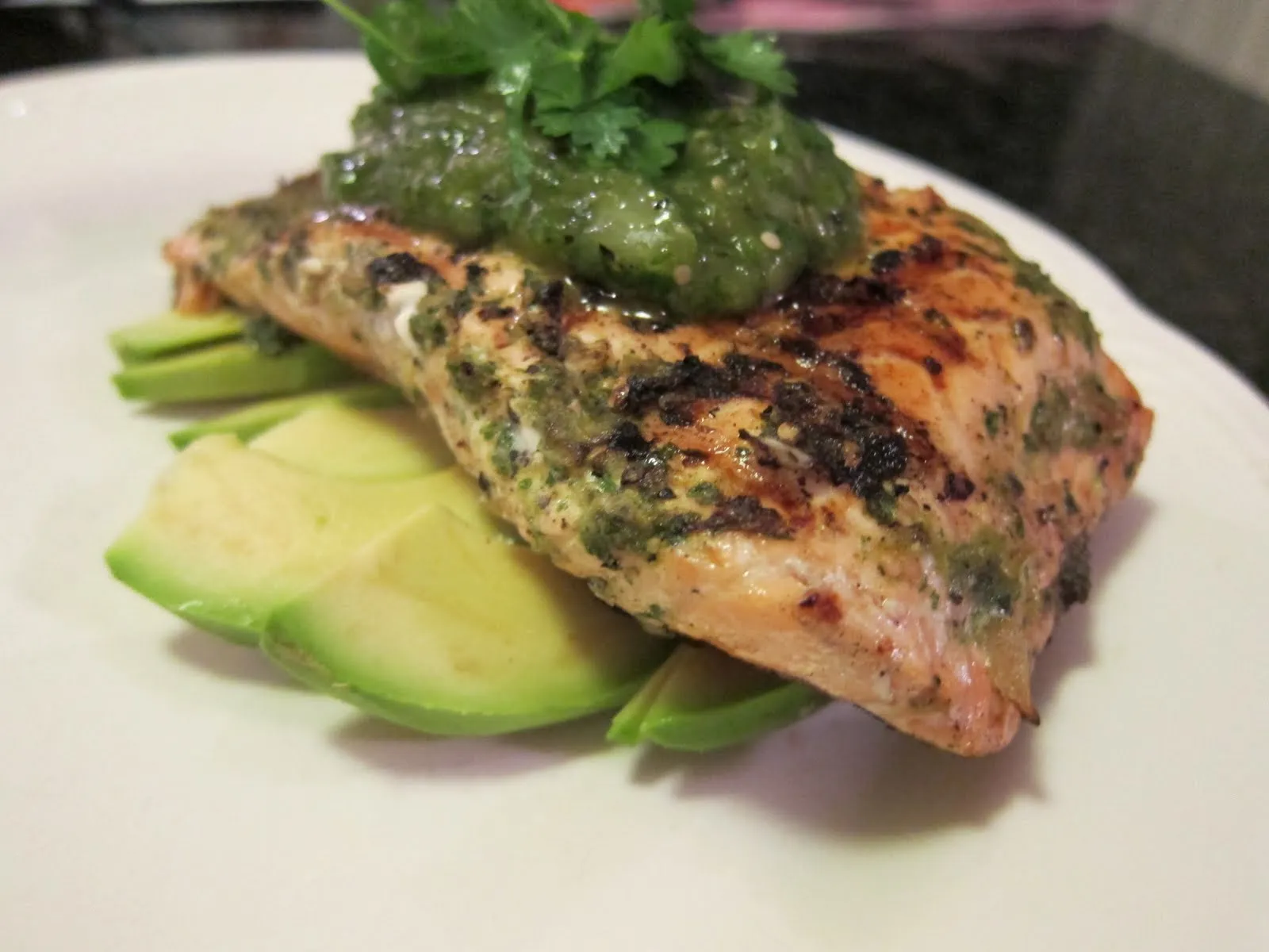 seared salmon with tomatillo coulis