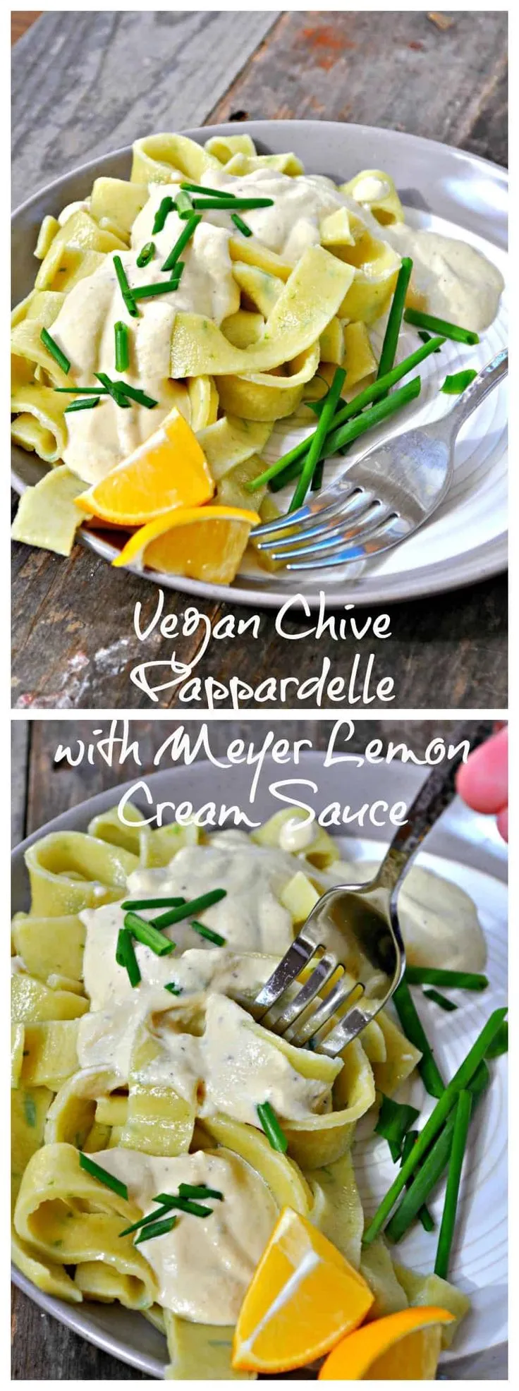vegan chive pappardelle with meyer lemon cream sauce
